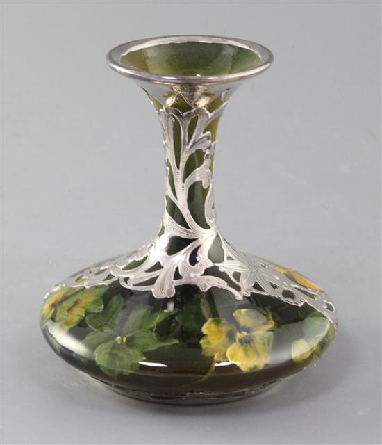 A Rookwood silver overlaid floral vase, c.1900, 12.5cm
